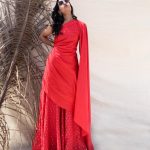 Fiery red asymmetrical kurti and sharara pants